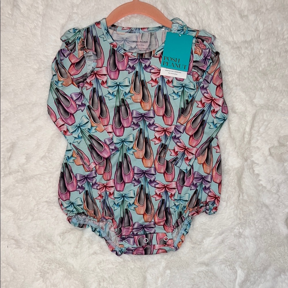 Posh Peanut Blue and Pink Bodysuit with Ruffled Neckline